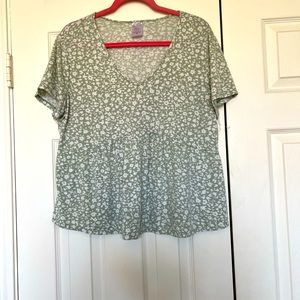 Green Flower Peplum Blouse